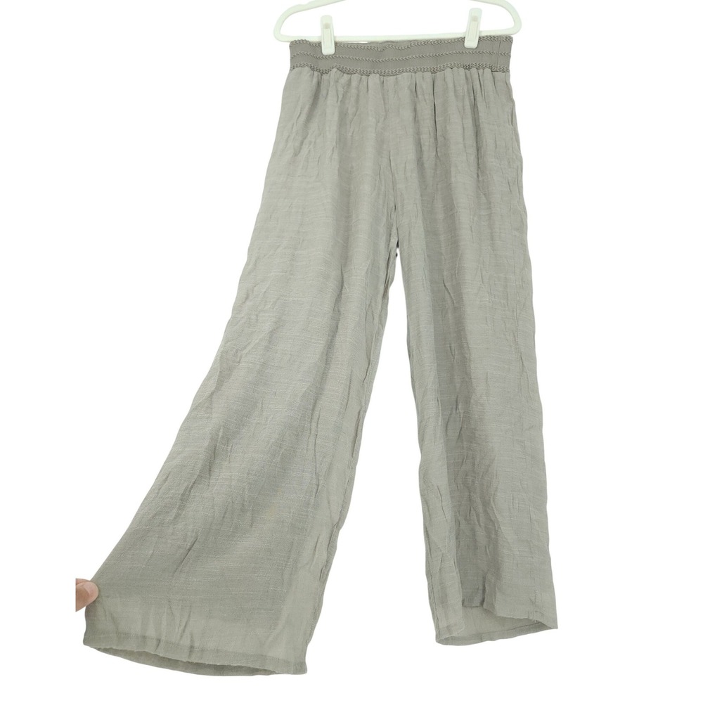 Apt 9 Wide Leg Pants Womens S Taupe Textured Gauze Lined Boho Coastal Lagenlook